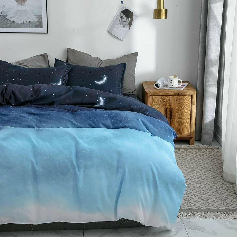 Bộ chăn ga gối cotton fly nhập khẩu bầu trời đêm