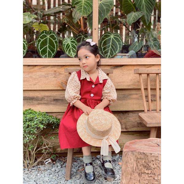 Đầm Cho Bé Gái Mick and Milk1,2,3,4,5,6 Tuổi Váy Tết Trẻ Em Màu Đỏ Dễ Thương Chất Liệu Linen Mát Mẻ