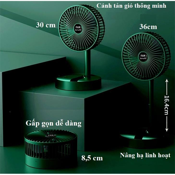 Quạt Tích Điện Gấp Gọn SUPER 3 Cấp Độ Gió Sử Dụng Pin Sạc, Quạt Để Bàn Mini Cổng Sạc USB Tiện Dụng