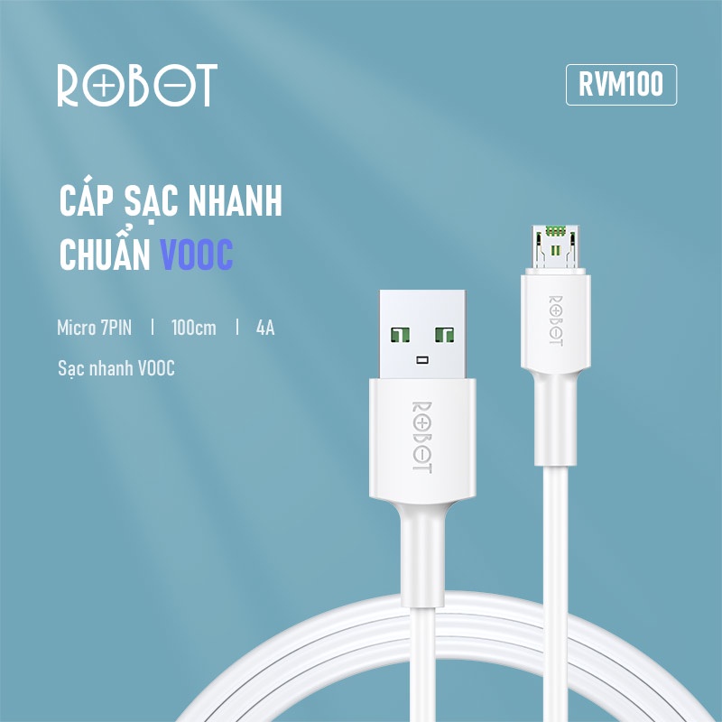 Cáp Sạc Nhanh VOOC ROBOT RVM100 Sạc Nhanh 20W Tương Thích Với Các Thiết Bị Androi - Hàng Chính Hãng