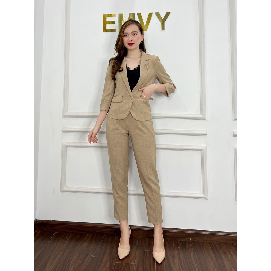 Bộ đồ vest nữ công sở kèm quần tây bigsize tay dài chất liệu xước hàn cao cấp S59 Emvy fashion