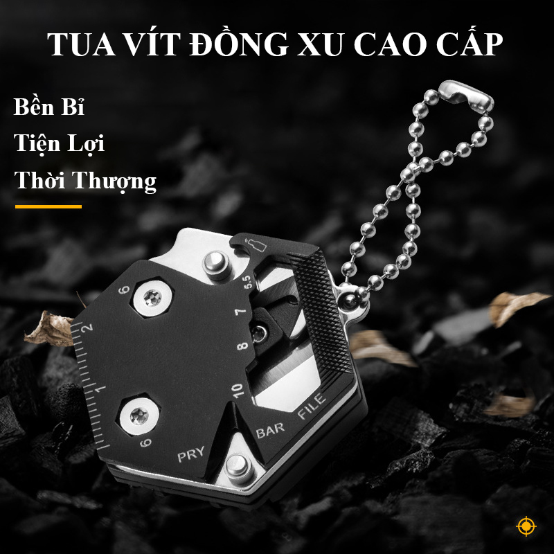 Tua vít đồng xu ABG mini vạn năng kiêm vặn cắt dụng cụ bỏ túi bằng thép chất lượng cao có móc treo thắt lưng sang trọng