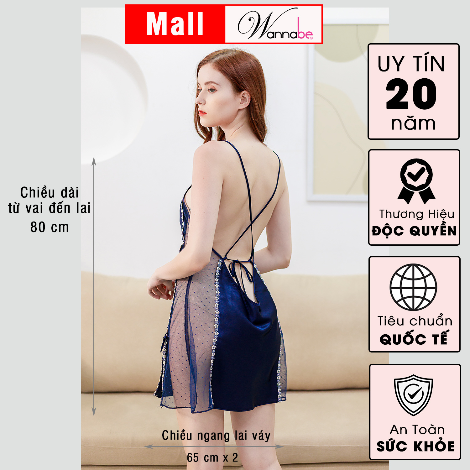 Đầm ngủ WANNABE DNS56 váy ngủ lụa phối lưới trong suốt 2 bên hông eo sexy gợi cảm đến khó cưỡng