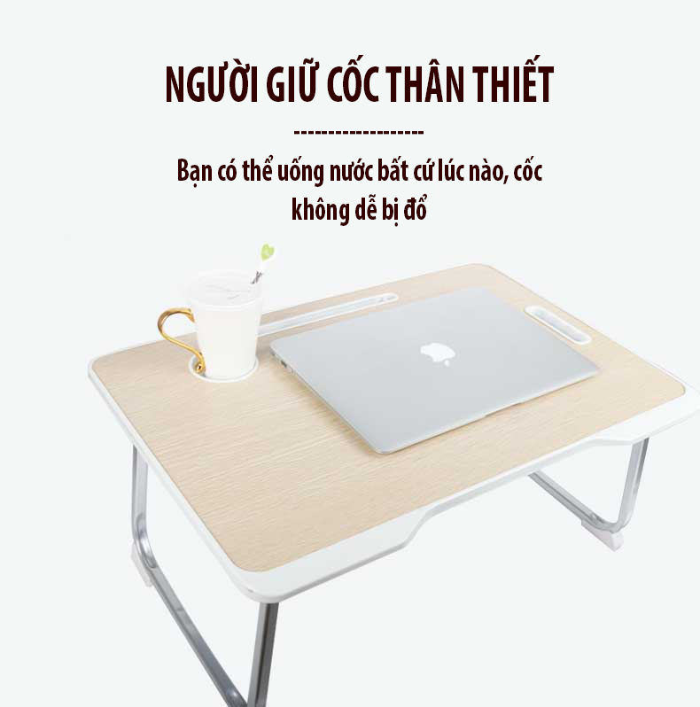 Bàn gấp gấp gọn ngồi giường nhập khẩu có khe bỏ ipad và khe đựng cốc/hộp bút XKZS-001