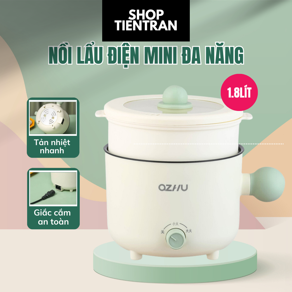 Nồi Lẩu Điện Đa Năng 2 NẤC NHIỆT Kèm Giá Hấp Có Tay Cầm Tiện Dụng, Dung Tích 1,8L,  Nồi Lẩu Hấp Mini 2 Tầng Cao Cấp