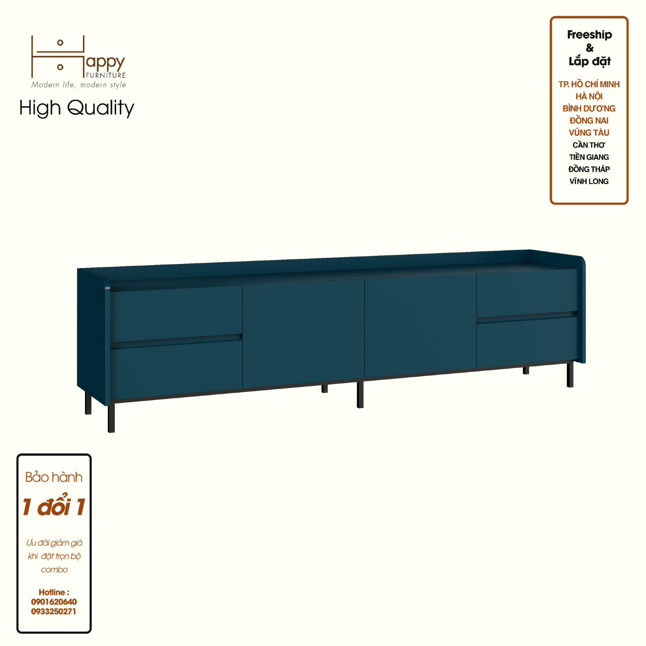 [Happy Home Furniture] LAVIA, Kệ TV 2 cánh mở - 4 ngăn kéo - chân sắt, 200cm x 40cm x 54cm ( DxRxC), KTV_044