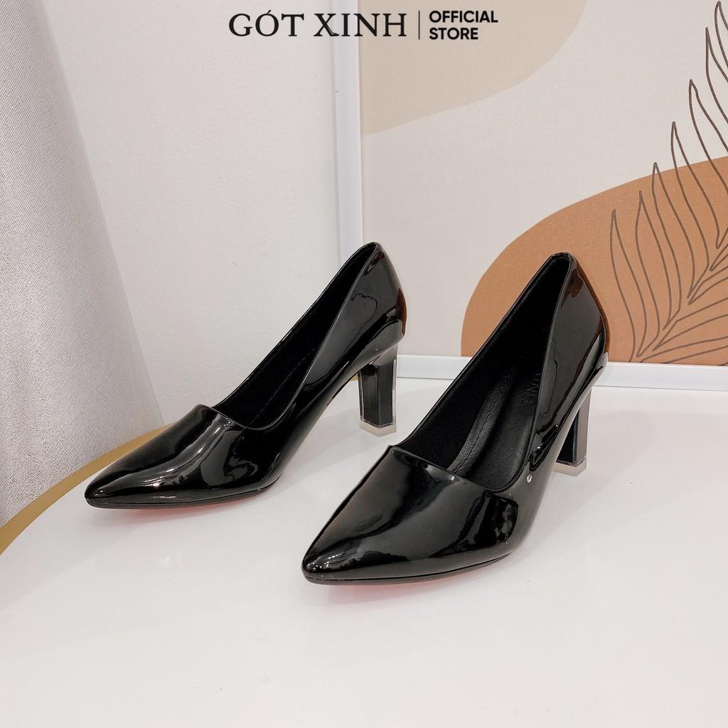 Giày cao gót nữ GÓT XINH G1 da bóng đế vuông cao 7cm