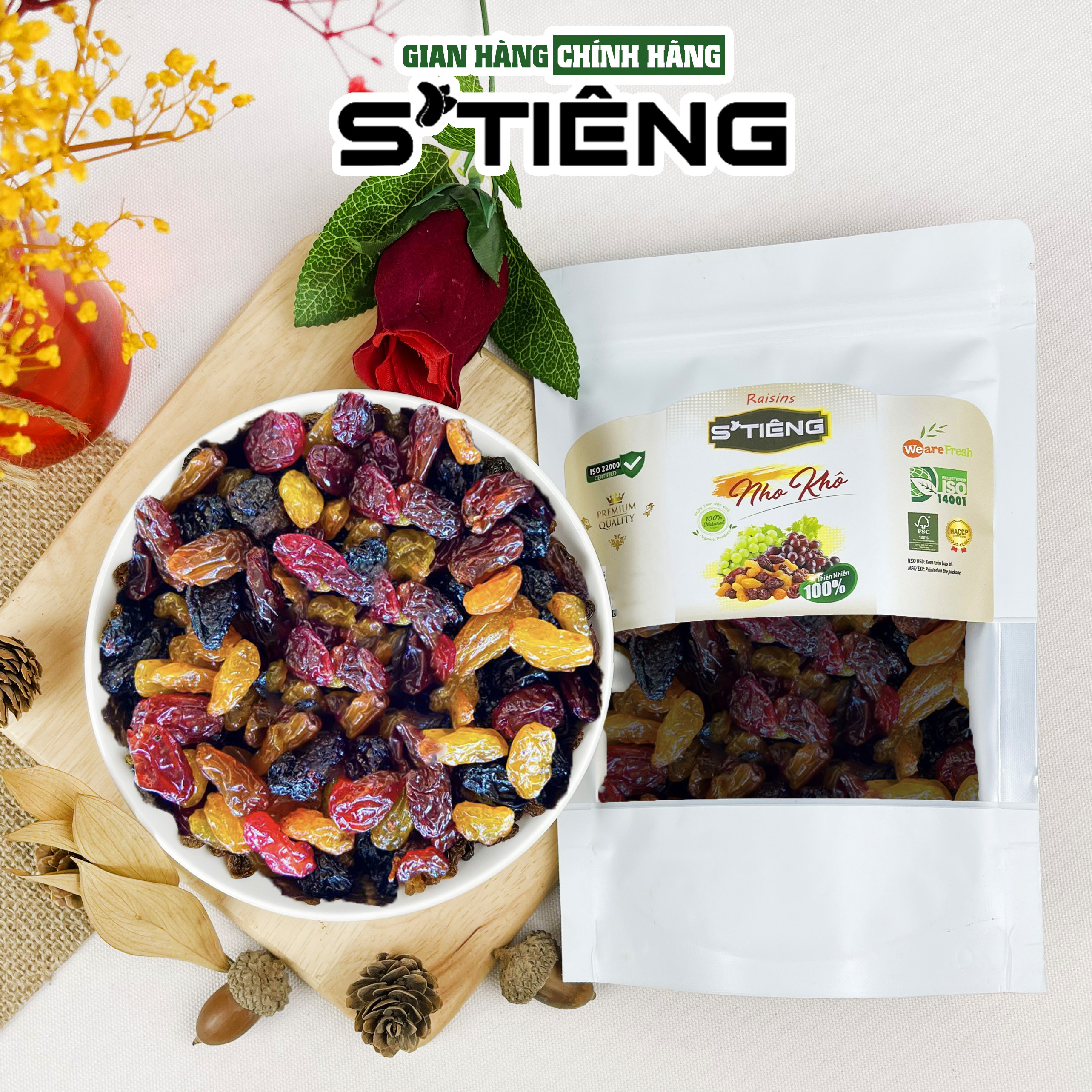 Nho Mix Màu Sấy Không Đường S'TIÊNG Ngon Ngọt