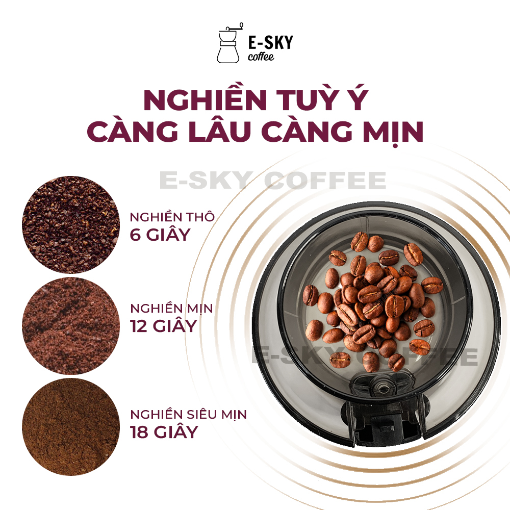 Máy Xay Cà Phê Mini E-sky Coffee Nhỏ Gọn Tiện Lợi Đa Năng, Máy Xay Tỏi Ớt, Hạt Khô, Ngũ Cốc Siêu Mịn, Siêu Nhanh