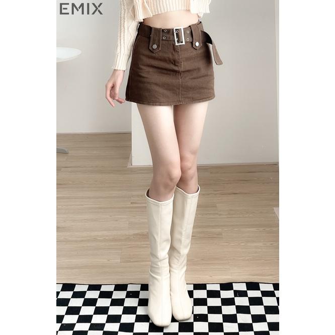 Quần short kèm đai EMIX dáng ngắn, mini, cạp cao, khóa giữa, chất kaki có co giãn, ít nhăn 757