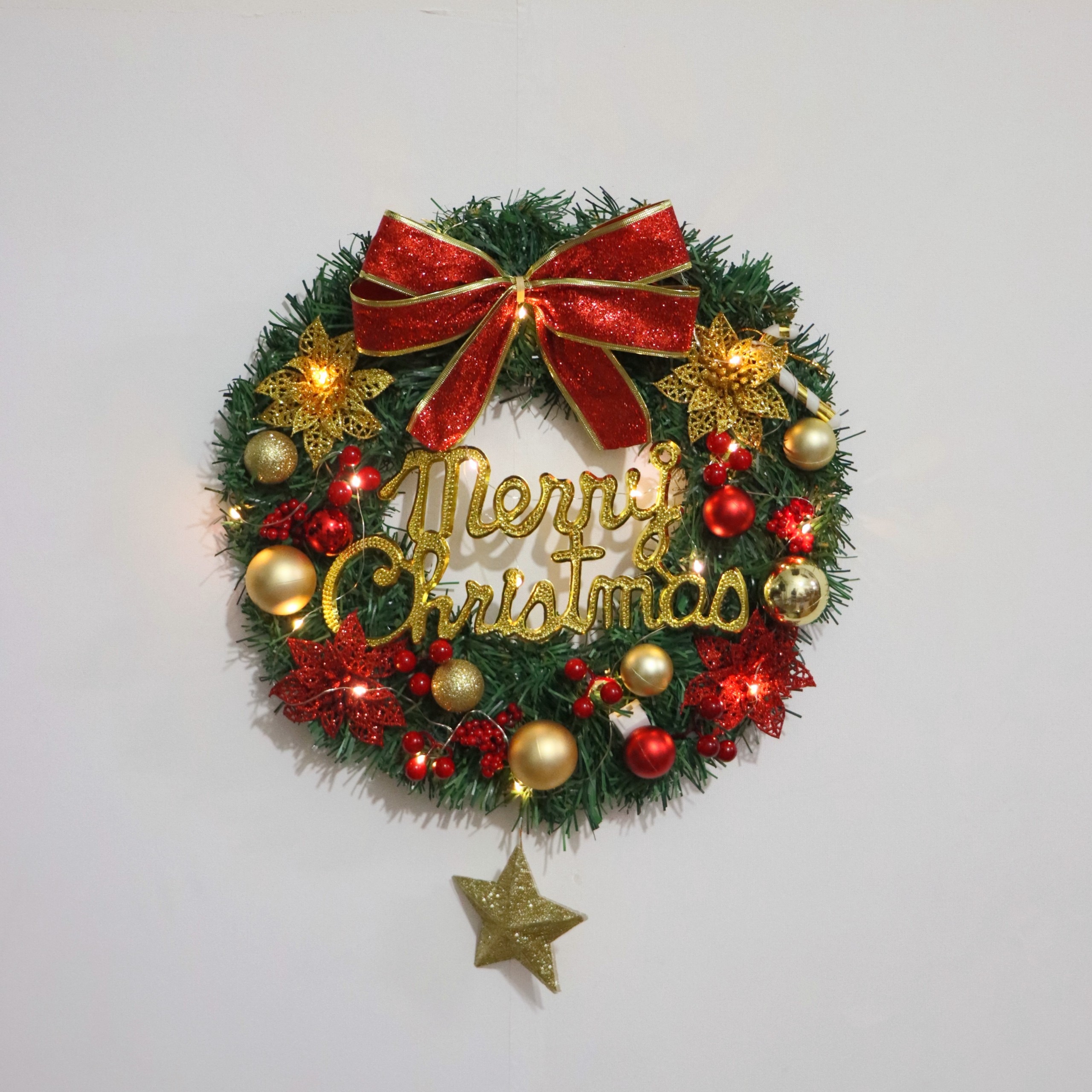 Vòng Hoa Trang Trí Noel D17 size 30cm Tặng Kèm Đèn Vòng Nguyệt Quế Giáng Sinh