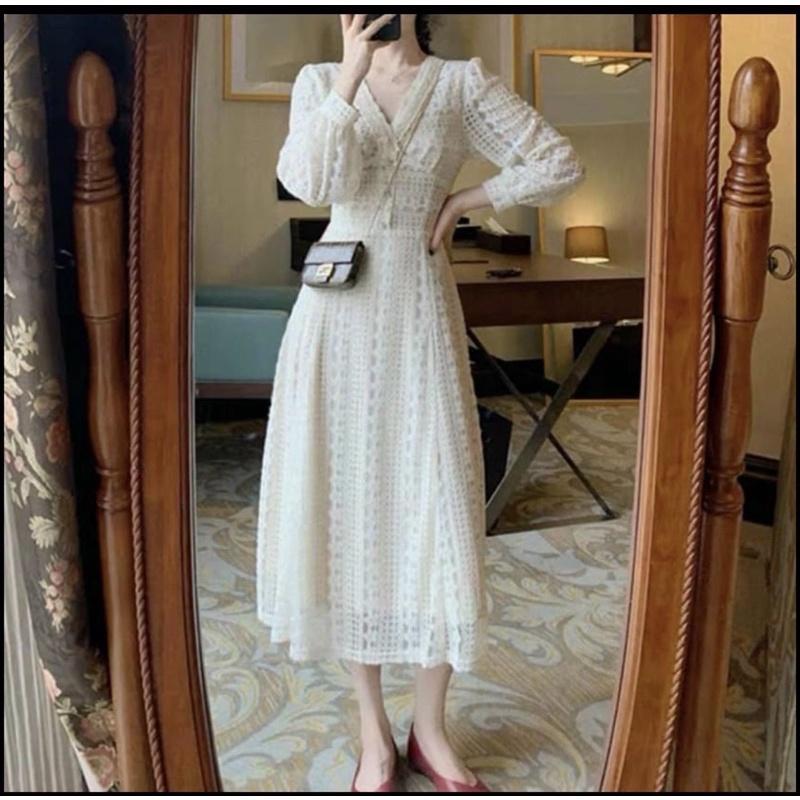 VÁY MAXI TRẮNG REN HÀNG TK