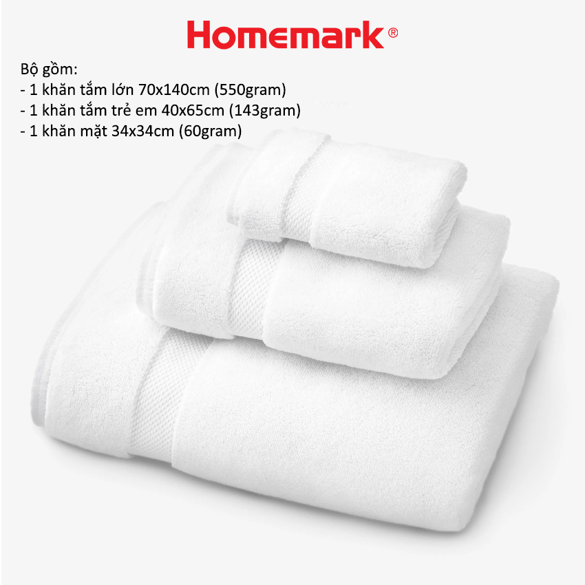 Bộ khăn tắm lớn, khăn tắm cho bé, khăn mặt khách sạn cotton cao cấp Homemark đạt tiêu chuẩn xuất Nhật, Úc