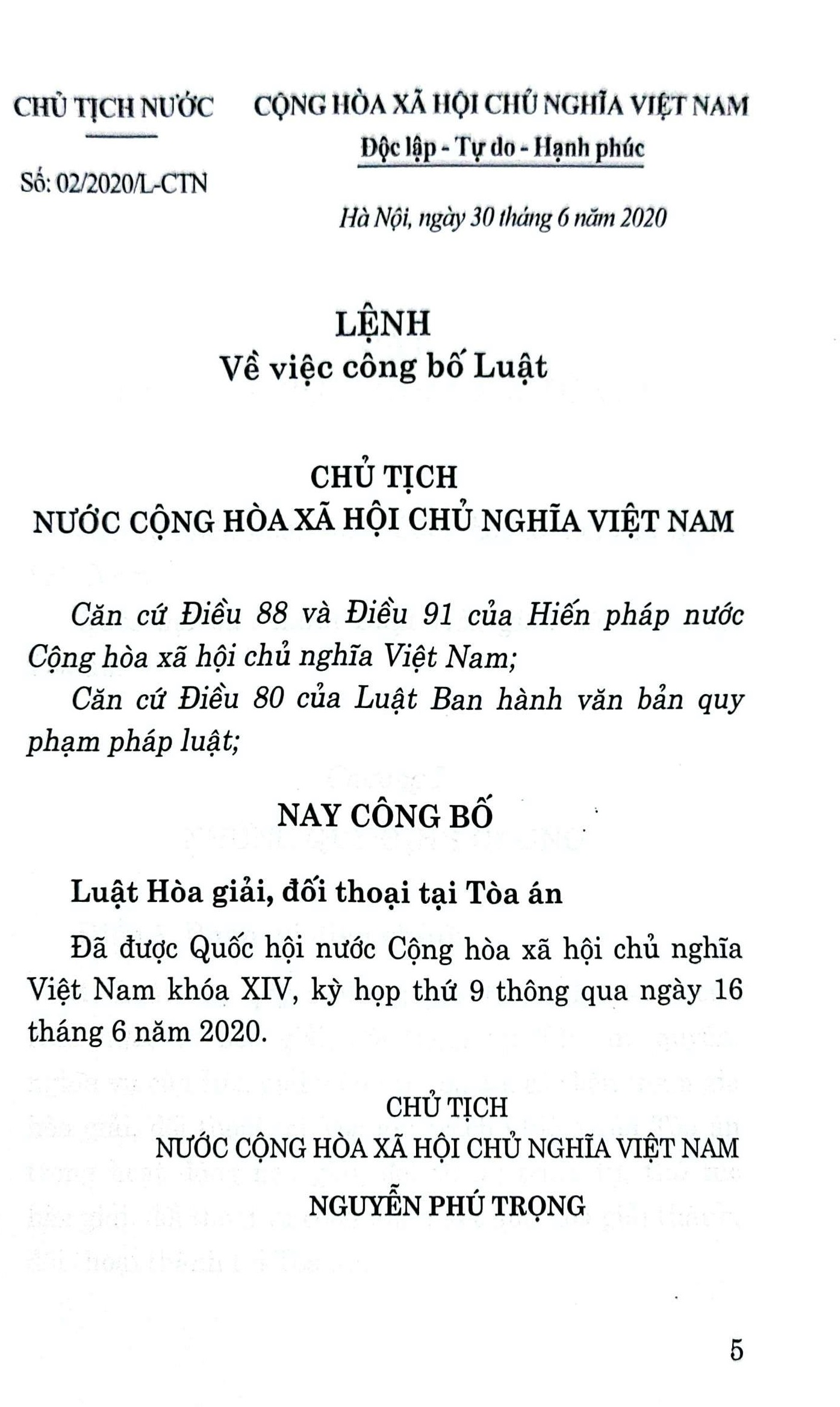 Luật Hòa giải, đối thoại tại tòa án (hiện hành)