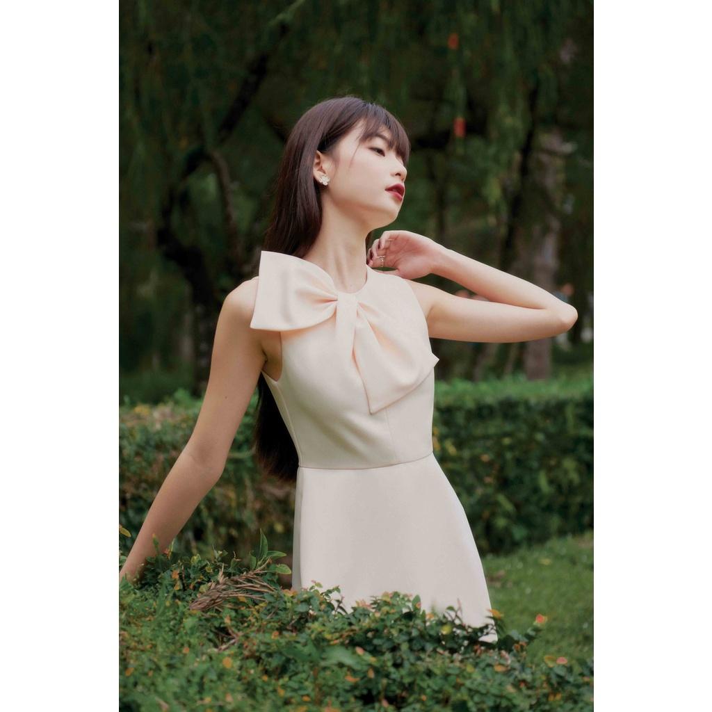 Đầm nữ MARC FASHION form A sát nách cổ tròn phối nơ FASH102022