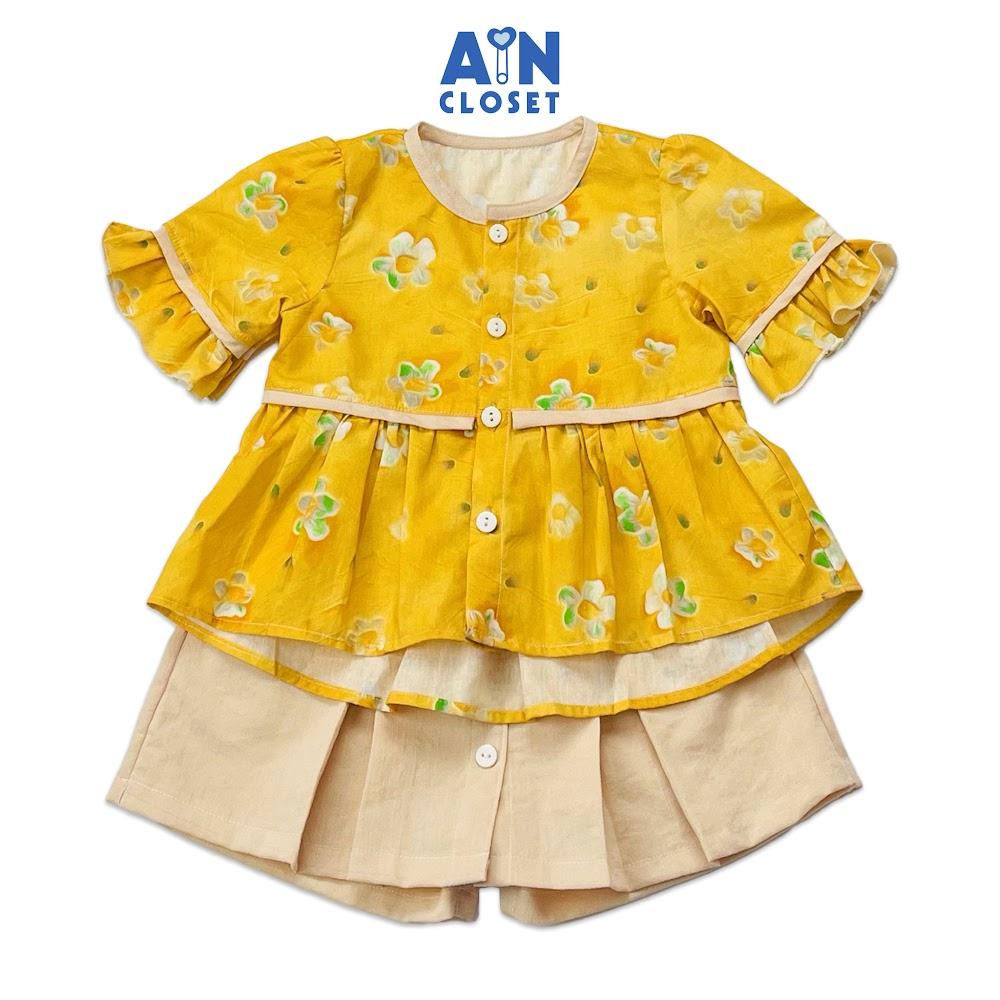 Bộ quần áo ngắn họa tiết Hoa Gạo Sữa vàng kem cotton boi - AICDBGKYAMQM - AIN Closet