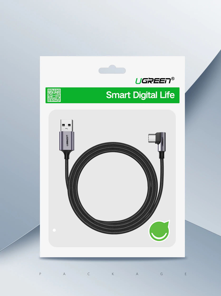 Cáp sạc USB 2.0 sang USB type C đầu vuông góc 90 độ UGREEN US284 50941 - Hàng Chính Hãng