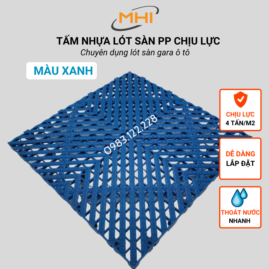 Vỉ nhựa lót sàn gara ô tô MHI - Cao 2.5 cm / trung tâm chăm sóc xe ô tô, khu vực rửa xe ô tô