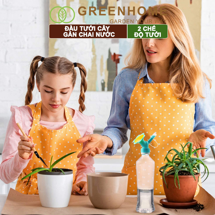 Đầu vòi tưới cây gắn chai nước, 2 chế độ tiện lợi, có nắp đậy |Greenhome