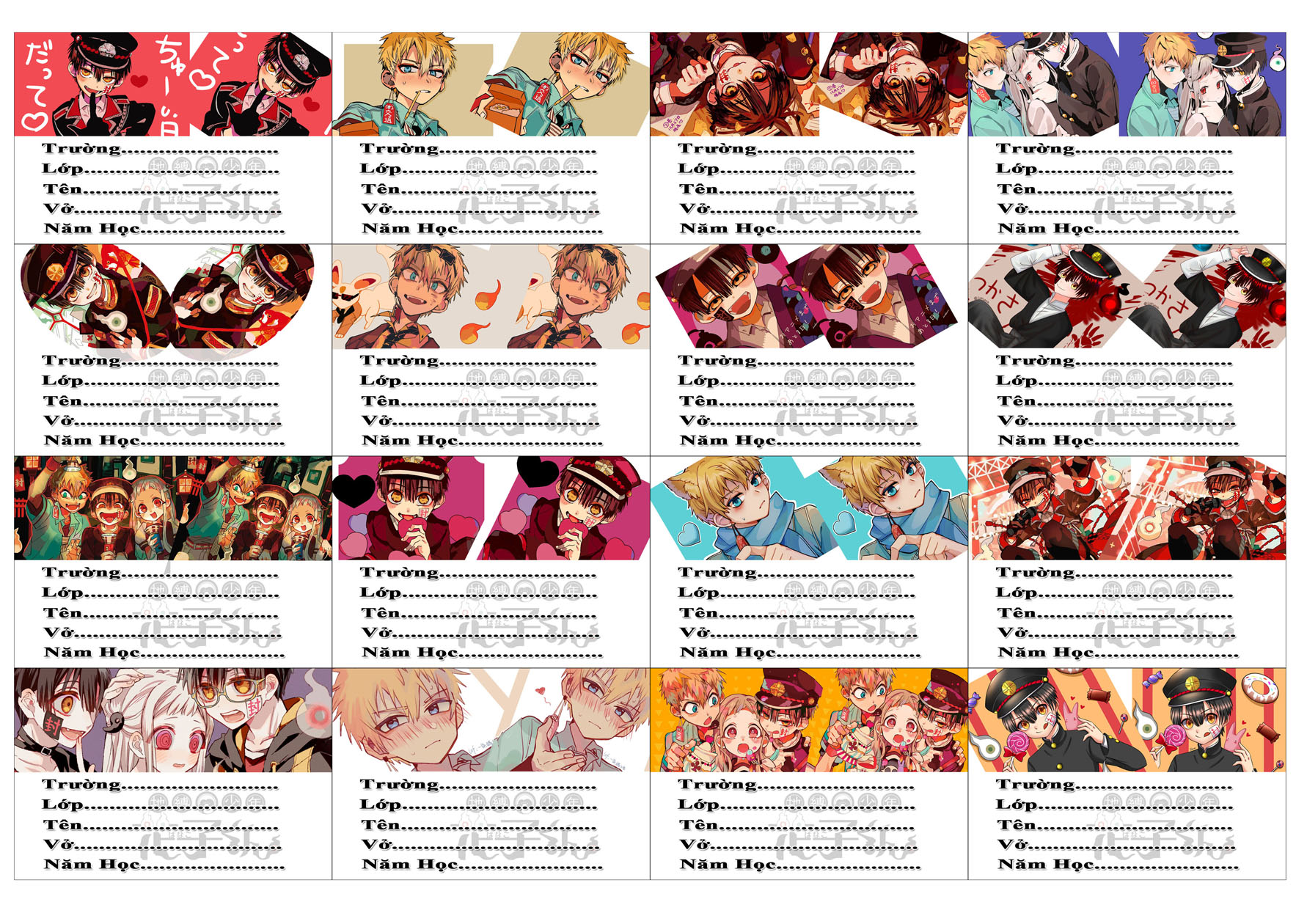 Nhãn vở set 80 nhãn vở Jibaku Shounen Hanako-kun