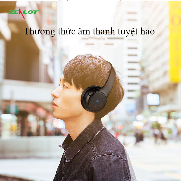 Tai nghe chụp tai Zealot kết nối bluetooth không dây với điện thoại máy tính nghe nhạc xem phim chơi game headphone có cảm ứng cực chất hàng chính hãng