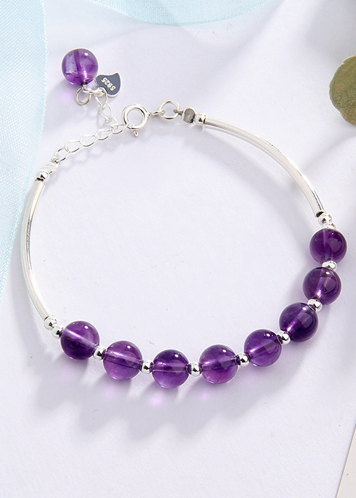 Vòng tay đá thạch anh tím phối charm ống bạc mệnh hỏa, thổ - Ngọc Quý Gemstones