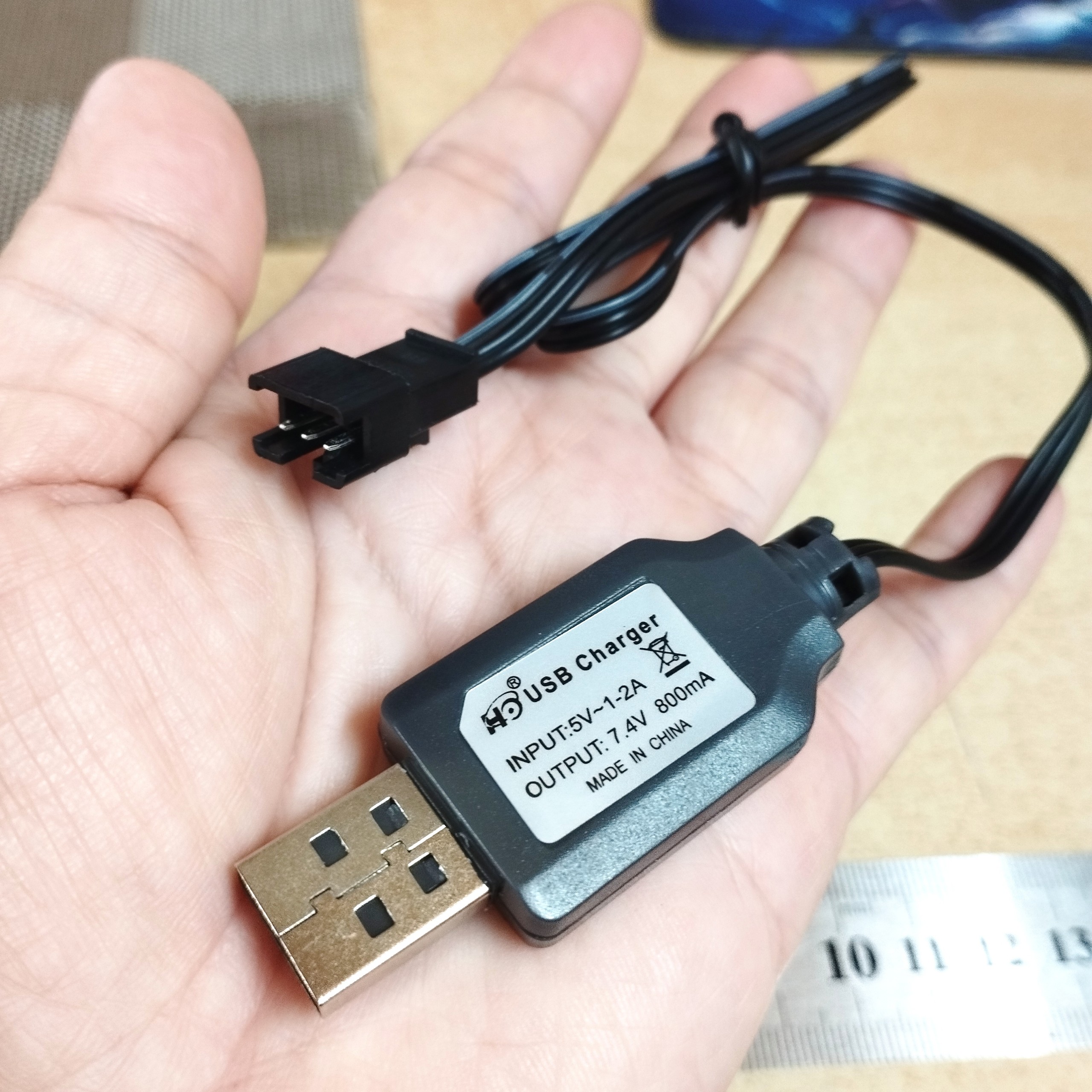 Dây cáp sạc USB điện áp 7.4V dung lượng 800mA jack cắm càng cua đen 3P