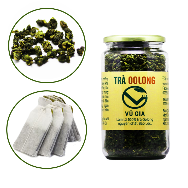 Trà Oolong Nguyên Chất Bảo Lộc Vũ Gia [200gr-hũ] + Tặng 5 Túi Lọc Đựng Trà - Nguyên liệu nấu trà sữa trân châu thơm ngon tại nhà, giảm cân an toàn