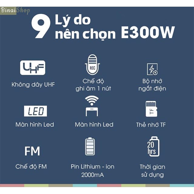 Takstar E300W- Tặng túi rút đựng máy trợ giảng - Máy Trợ Giảng Không Dây UHF, Kết Nối Bluetooth, Công Suất 10W Cho Giáo Viên, Bán Hàng - Hàng chính hãng