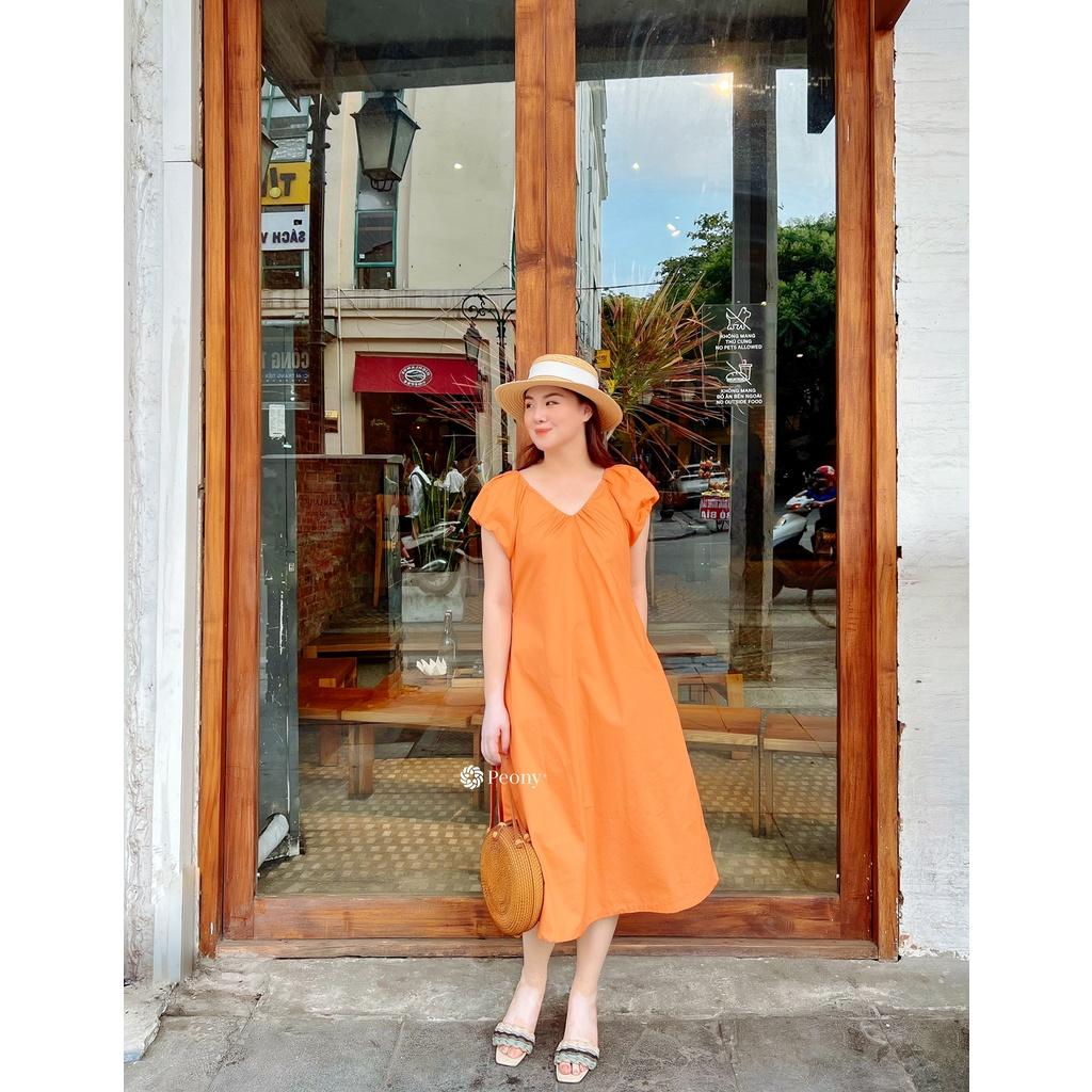 Váy A dáng suông thoải mái, có túi, tông màu cam sữa hot trend Peony - SALLY DRESS