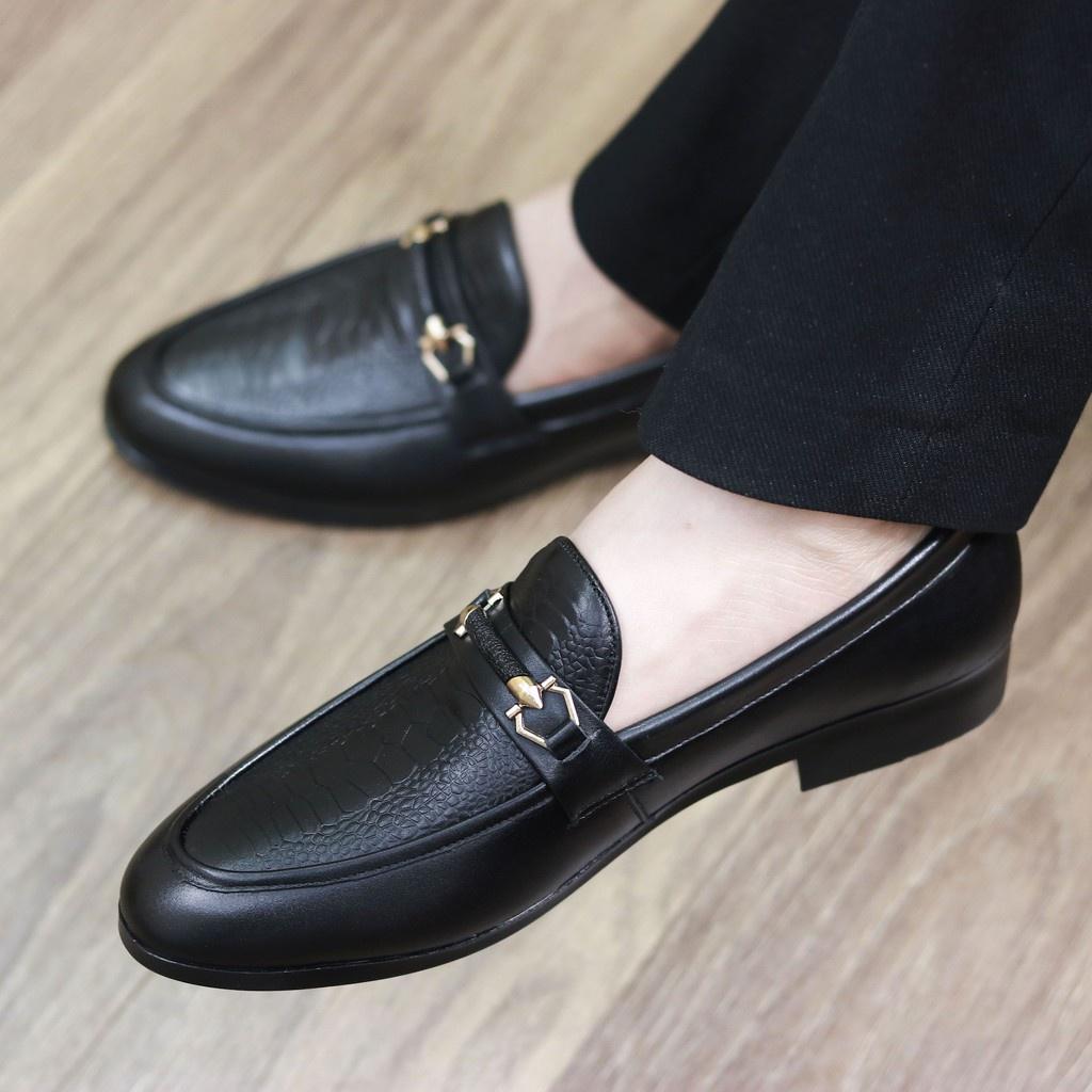 GIÀY LƯỜI NAM CÔNG SỞ-DẬP VÂN ĐÀ ĐIỂU- ĐẾ KHÂU-ĐẾ CAO 3CM-MÃ G004-1 MÀU ĐEN.
