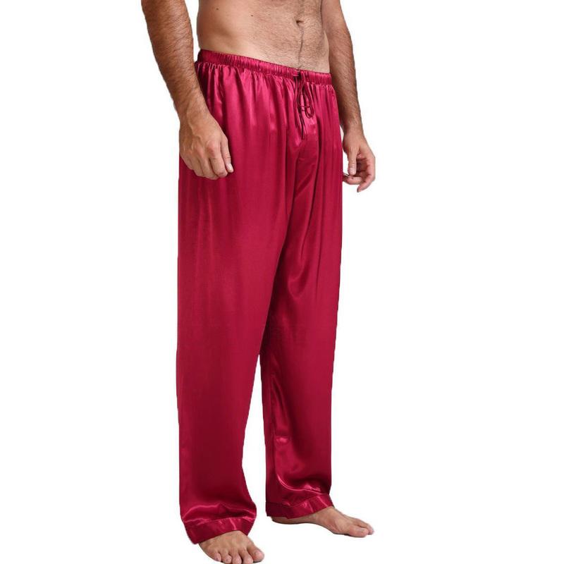 Áo Ngủ Đáy Nam Lụa Satin Bộ Đồ Ngủ Pyjamas Quần Phòng Chờ Quần Ngủ Đáy Dép Quần Mansleepwear