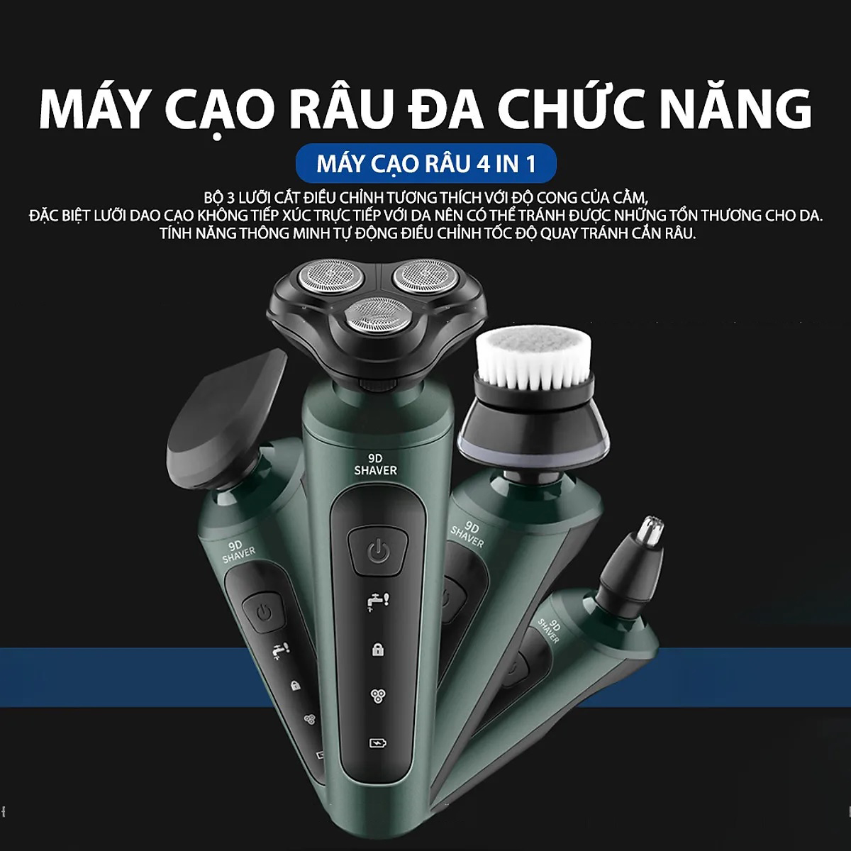 Máy cạo râu 9D SHAVER cao cấp loại 4in1 chống nước chuẩn IPX7