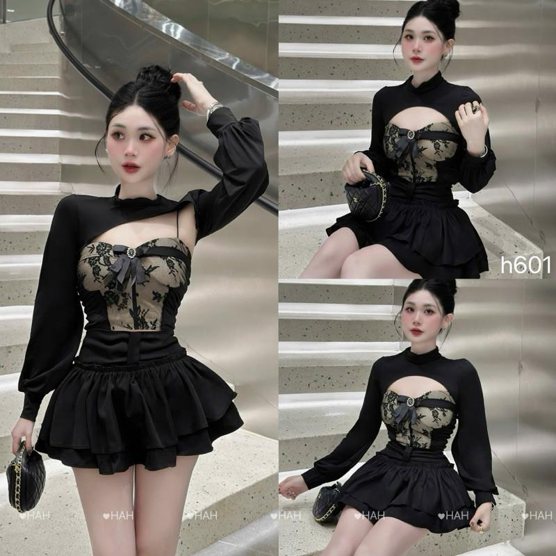 Set váy xinh tiểu thư kèm tag nơ cưng xỉu  HAH BY JOLIE - Đen, Đen