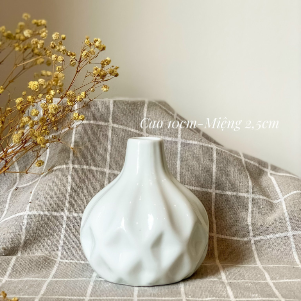 Lọ Hoa Gốm Sứ Mini Bát Tràng Men Trắng Mỹ Nghệ Việt