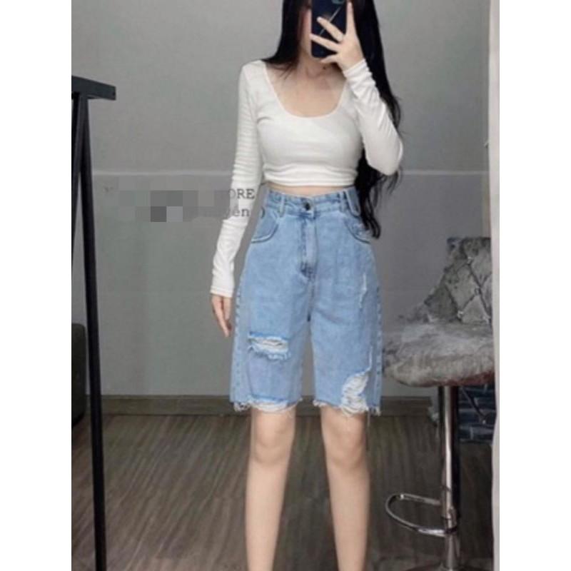 quần ngố nữ rách ️ (MUA 2 GIẢM 9K) quần ngố jeans ,bắp túi