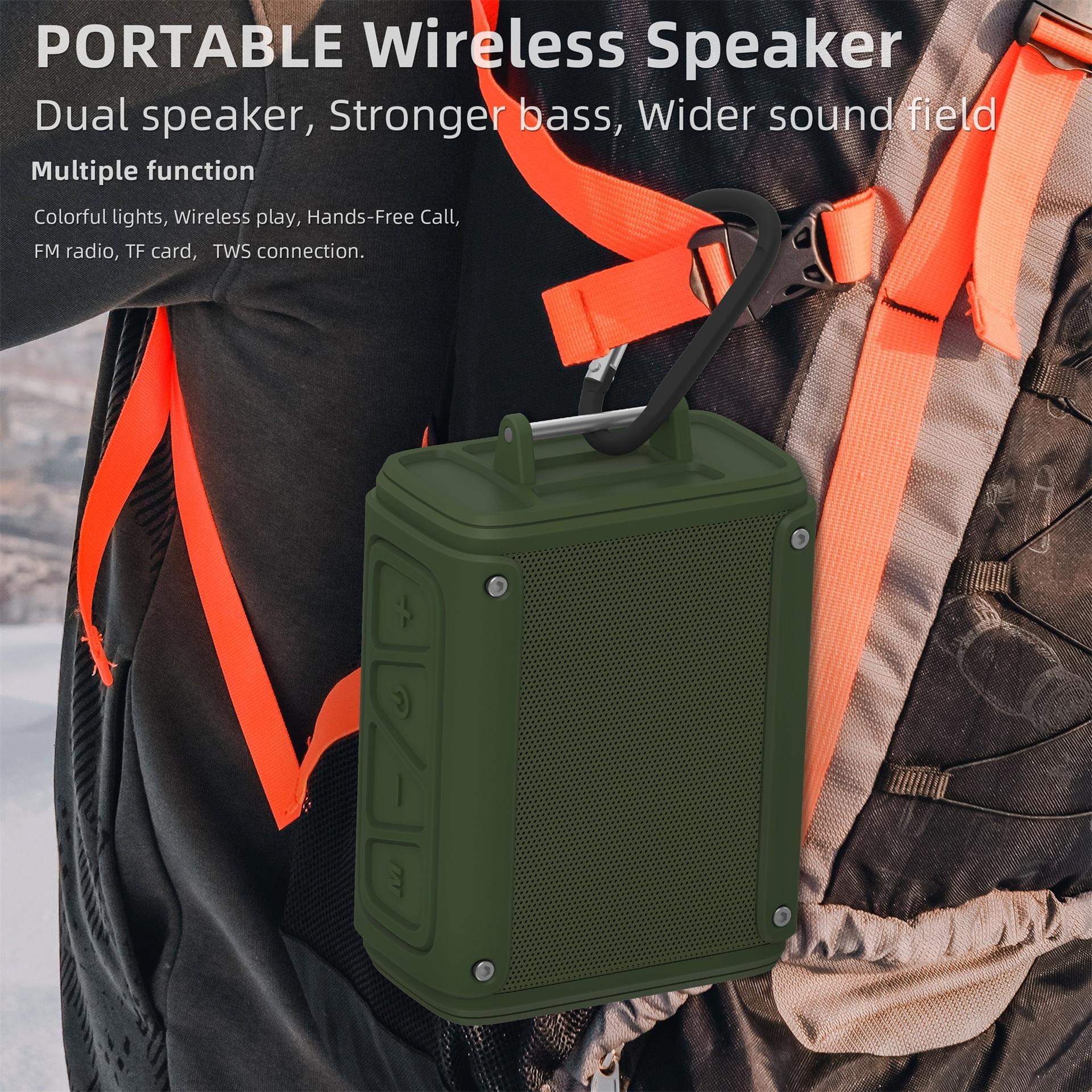 Loa không dây Loa siêu trầm tương thích Bluetooth di động Loa chống nước Hộp âm thanh Hỗ trợ TF FM TWS Cuộc gọi ngoài trời Color: 109-Green