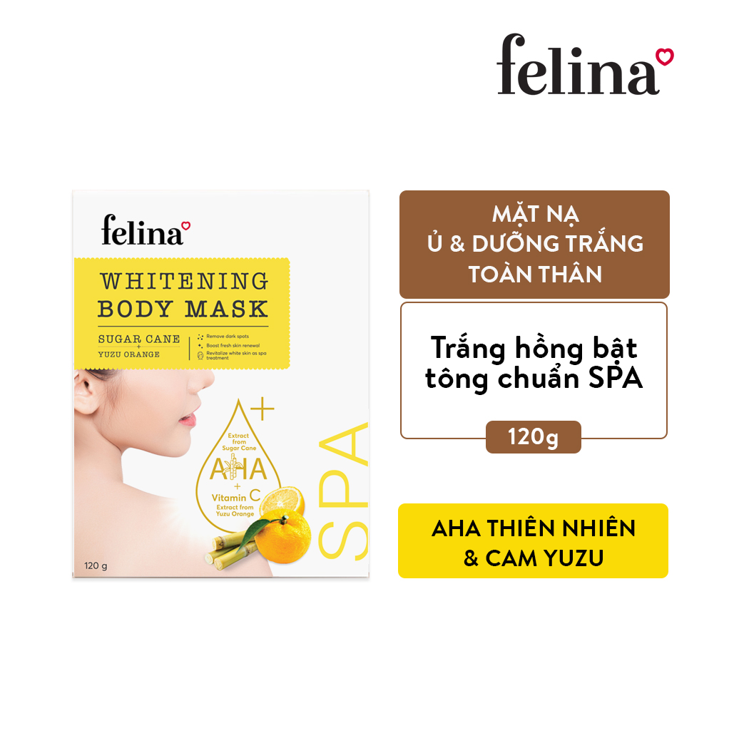 Mặt Nạ Ủ Trắng Da Toàn Thân Felina AHA Từ Đường Mía &amp; Tinh Chất Dưỡng Da Nhân Sâm 100% Thiên Nhiên 120G