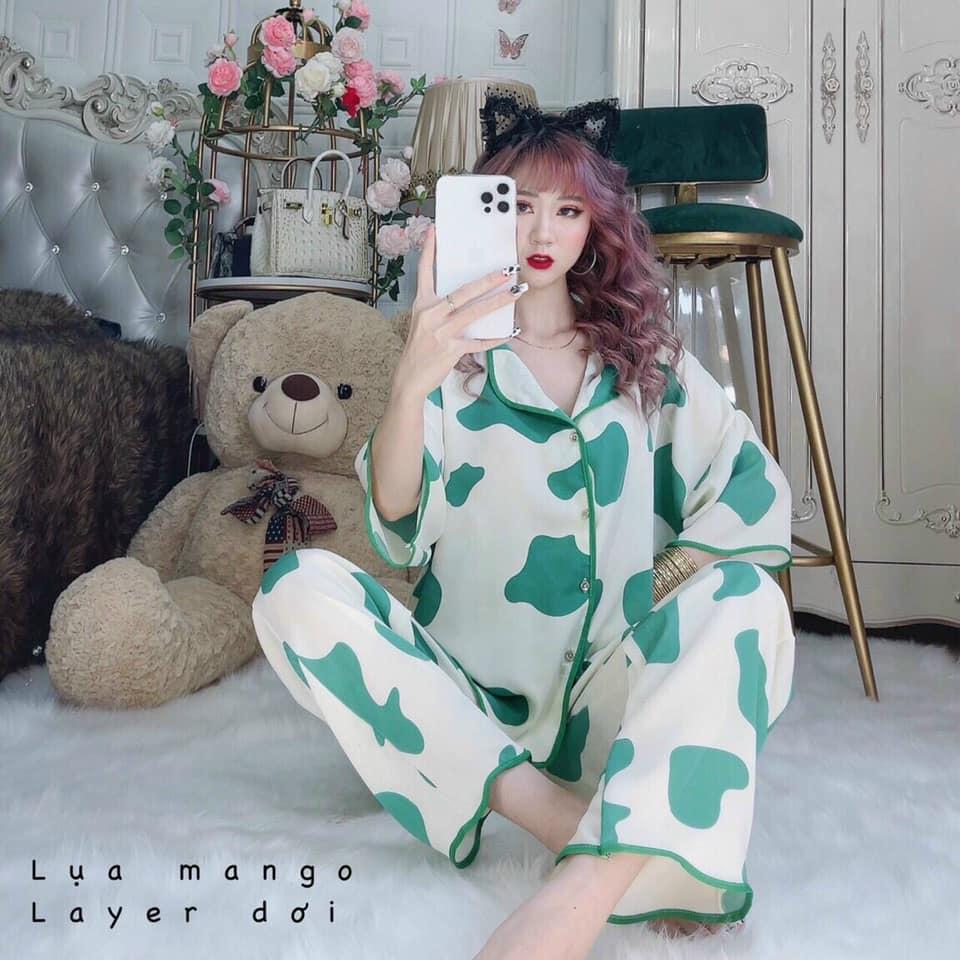 Đồ bộ ngủ Pijama tay dơi quần dài, chất vải lụa mango mềm mát - Freesize dưới 62 kg