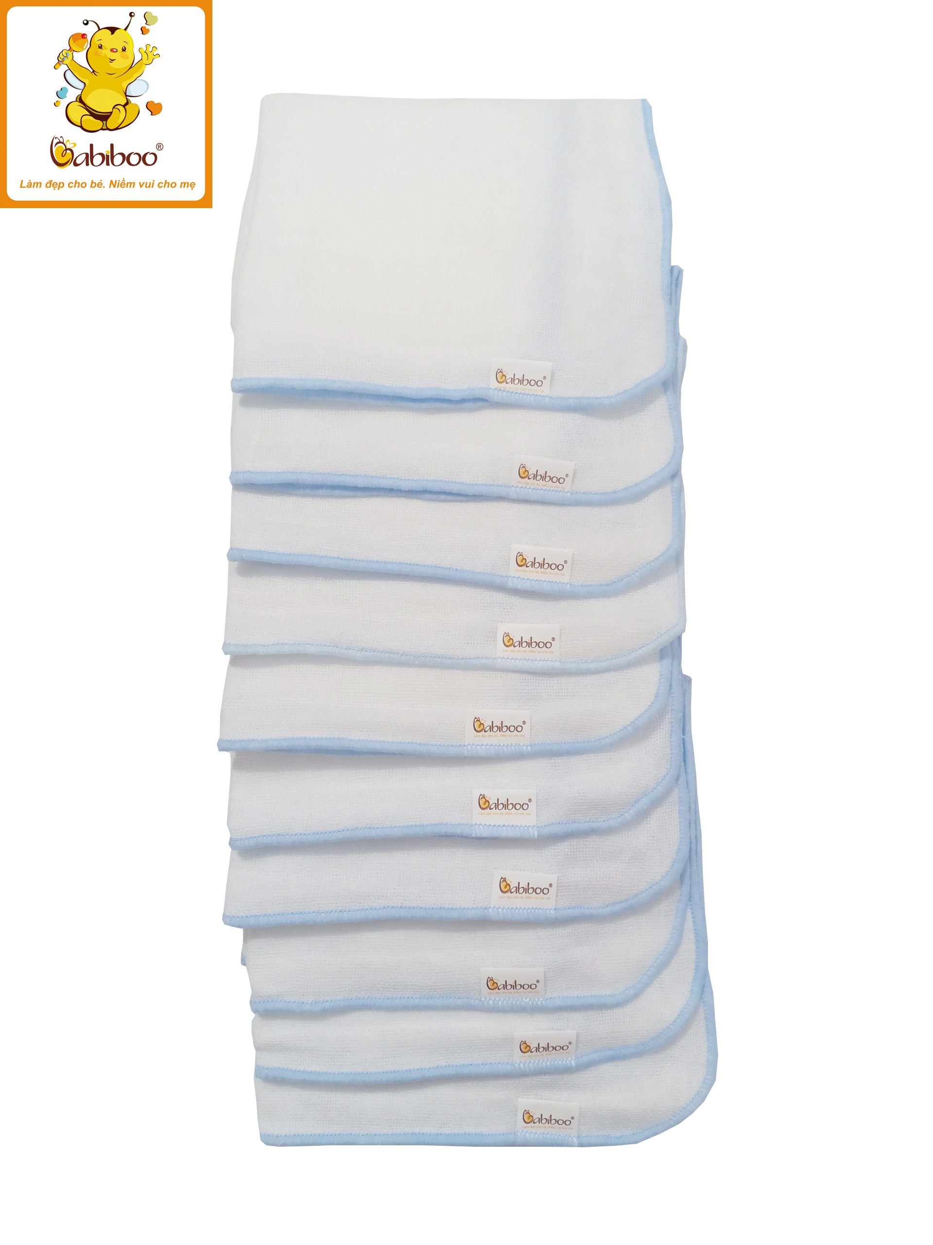 Set 10 Khăn gạc sơ sinh G10 nhỏ vắt sổ BABIBOO - BK01