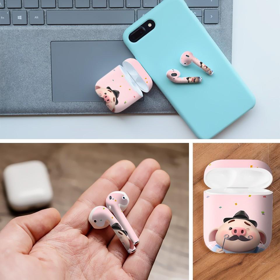 Miếng dán skin cho AirPods in hình Heo con dễ thương - HEO2k19-060 (AirPods ,1 2, Pro, TWS, i12)