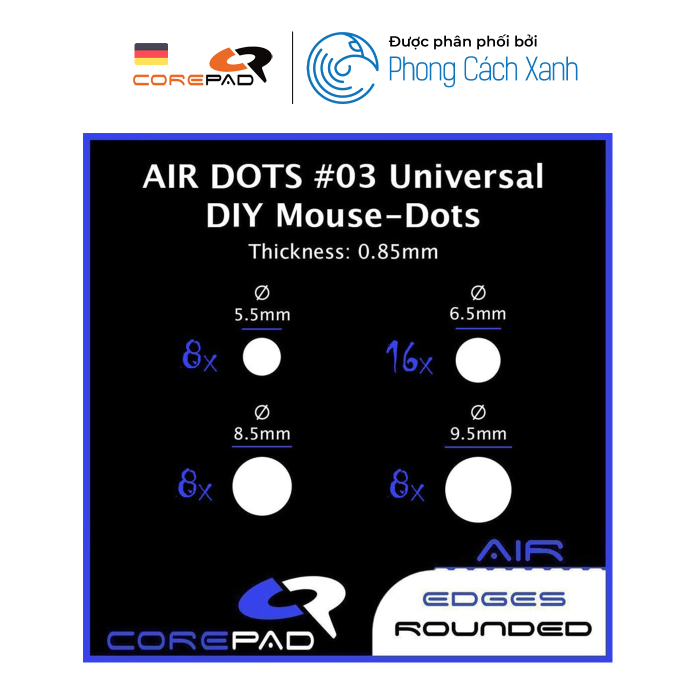Feet chuột PTFE Corepad AIR DOTS #03 Universal DIY Mouse-Dots [Ø 5.5 / 6.5 / 8.5 / 9.5mm] - Hàng Chính Hãng