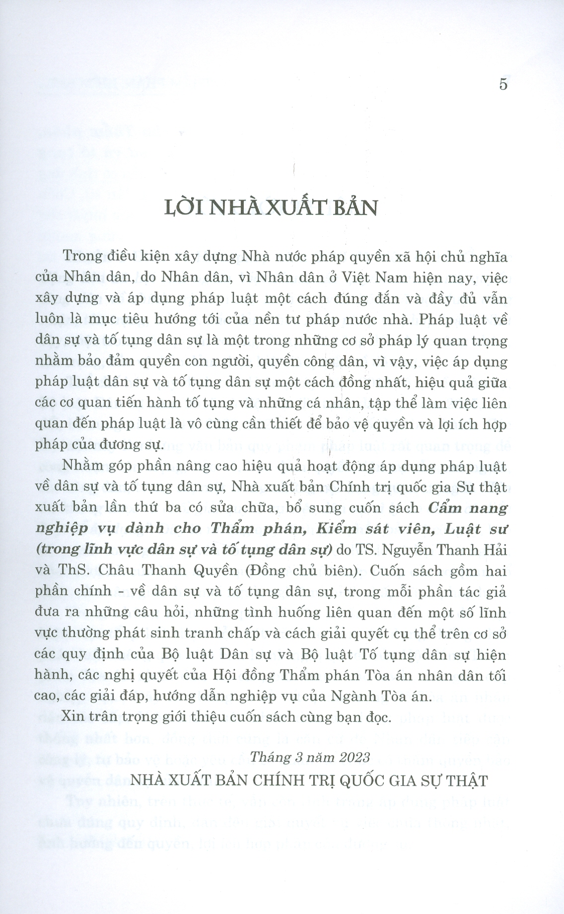 Cẩm Nang Nghiệp Vụ Dành Cho Thẩm Phán, Kiểm Sát Viên, Luật Sư (Trong Lĩnh Vực Dân Sự Và Tố Tụng Dân Sự) (Xuất bản lần thứ ba có sửa chữa, bổ sung)