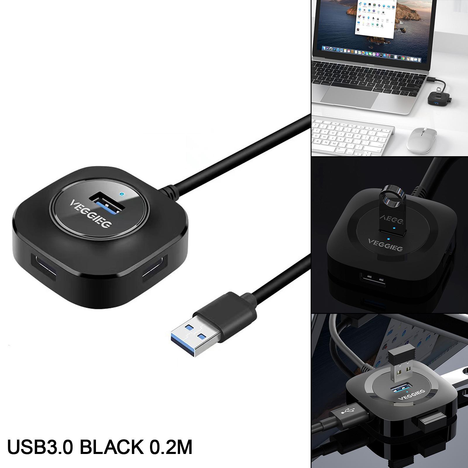 4 Ports USB Hub Connectors Expansion for Laptop USB3.0 black 0.2m