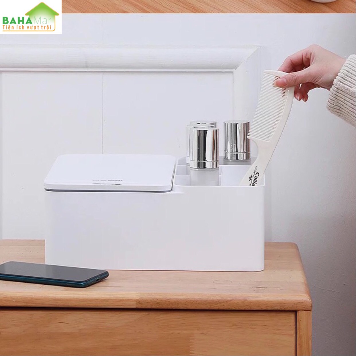 HỘP ĐỂ BÀN ĐA NĂNG CẢM ỨNG THÔNG MINH TỰ ĐỘNG BẬT MỞ NẮP "BAHAMAR" thích hợp sử dụng để nhiều thứ cho gọn gàng ngăn nắp