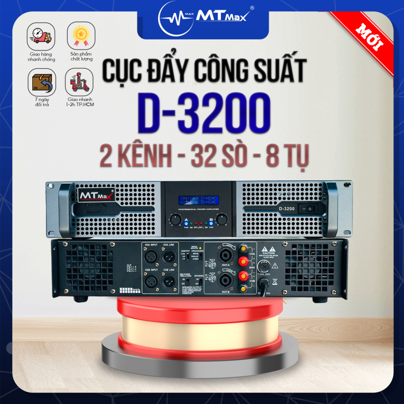 Cục Đẩy Sông Suất 32 Sò MTMAX D3200 – Main Công Suất 2 Kênh Và 8 Tụ Đánh Được Loa Bass 25, Bass30 Dễ Dàng, Sơn Tĩnh Điện, 2 Quạt Tản Nhiệt, Bảo Hành 12 Tháng HÀNG CHÍNH HÃNG