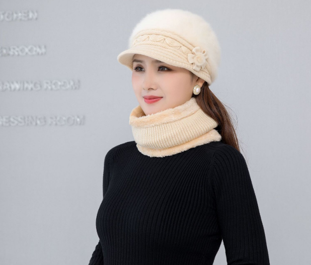 Bộ mũ len nữ kèm khăn và găng tay cao cấp cho người trung niên và người cao tuổi