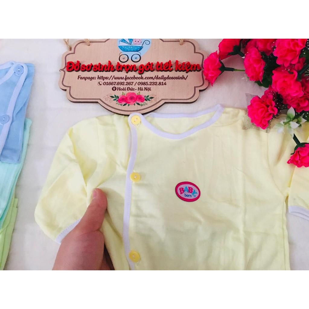 Áo sơ sinh cho bé cúc lệch màu trơn chất cotton