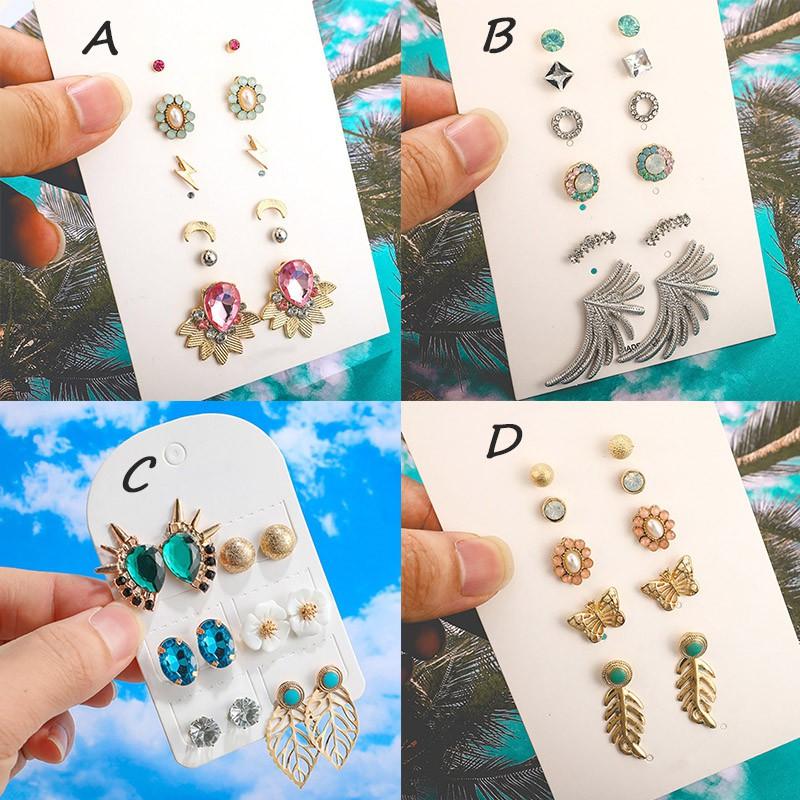 Set 5/6 Đôi Bông Tai Hợp Kim Nhiều Kiểu Dáng Xinh Xắn Cho Nữ