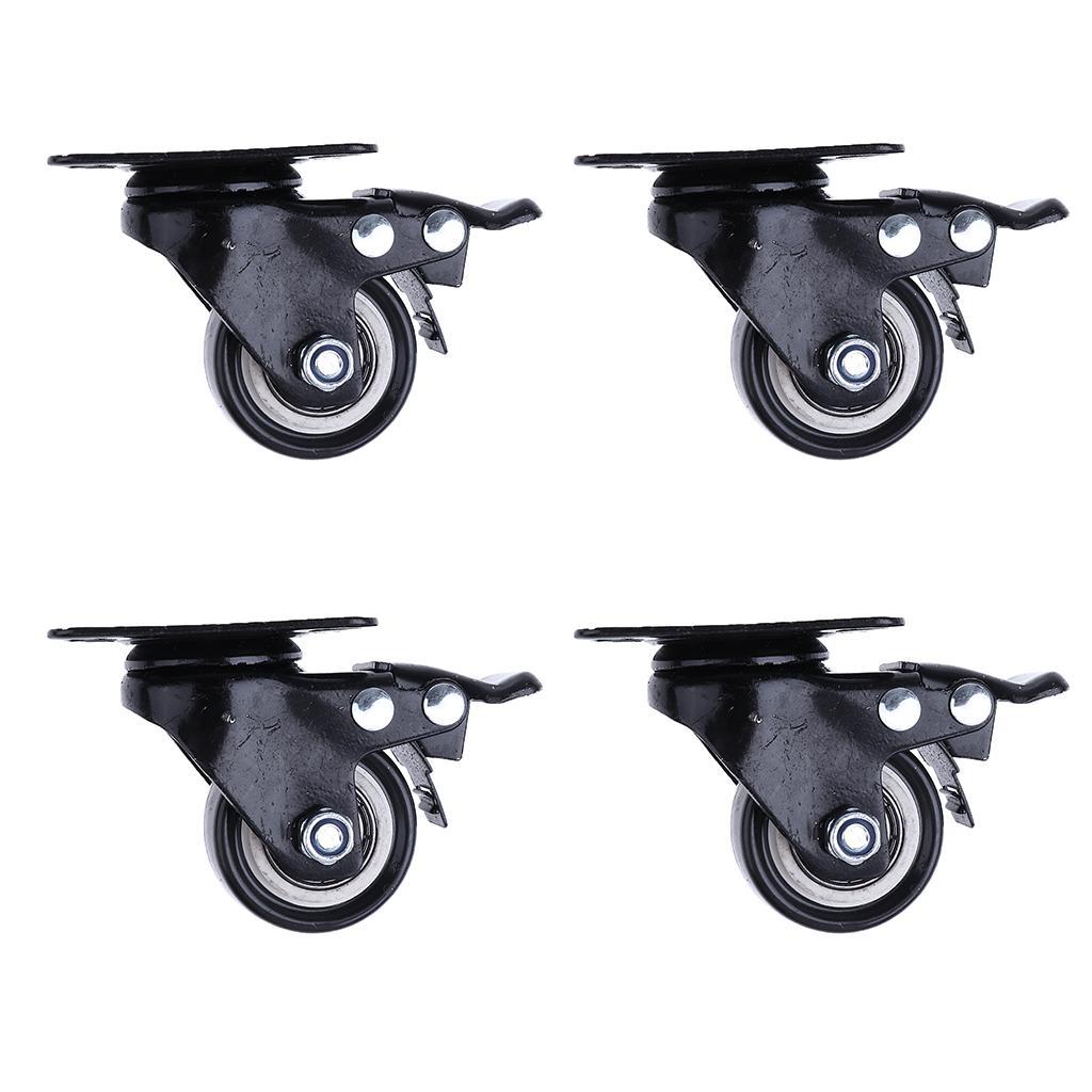 4 Pcs 1.5'' Swivel Caster PU Wheels With Brake Lock Universal Replacement